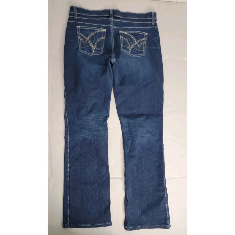 Wrangler Q-Baby Jeans Womens Junior Sz 11/12 Dark Wash Straight Wide Leg WRQ25 - Picture 6 of 8